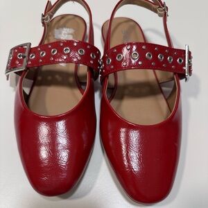 Soda Red Flats with Buckle Detail